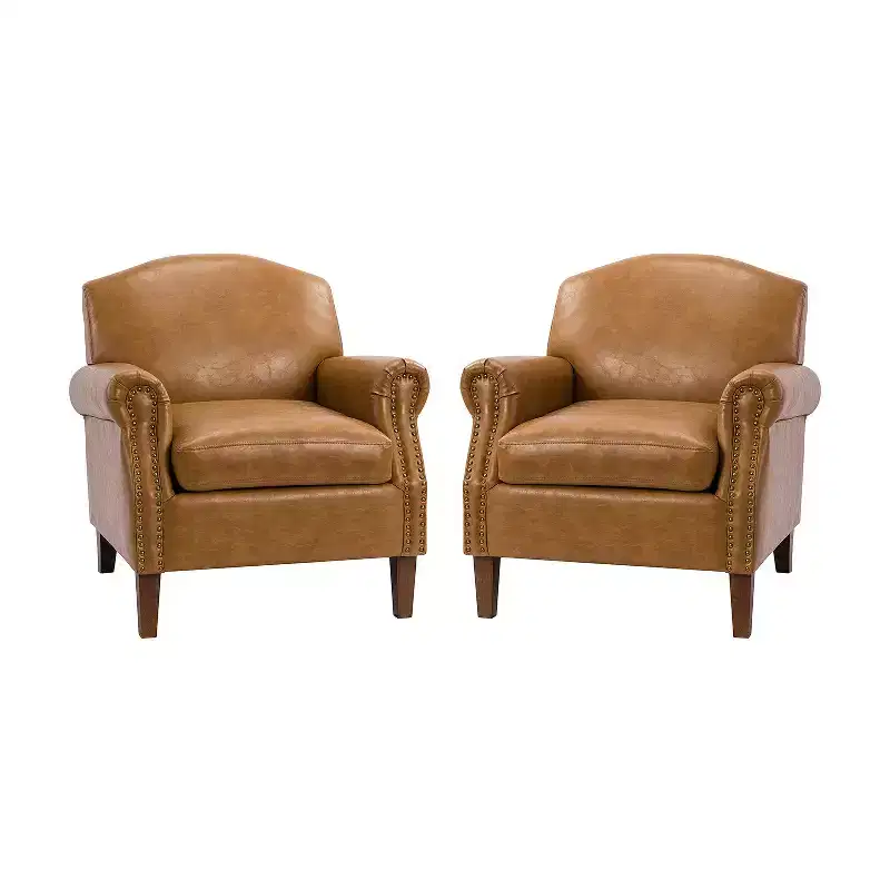 Set of 2 Gianluigi Transitional Vegan Leather Armchair with Nailhead Trim for Bedroom and Living Room| ART OF LIVING DESIGNS