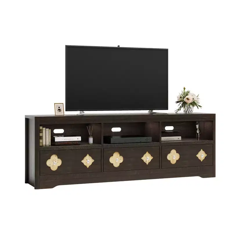 Garvee 70in TV Stand, Mid Century Modern Entertainment Center with Storage Carved Drawer, TV Console Media Cabinet for Living Room, Bedroom