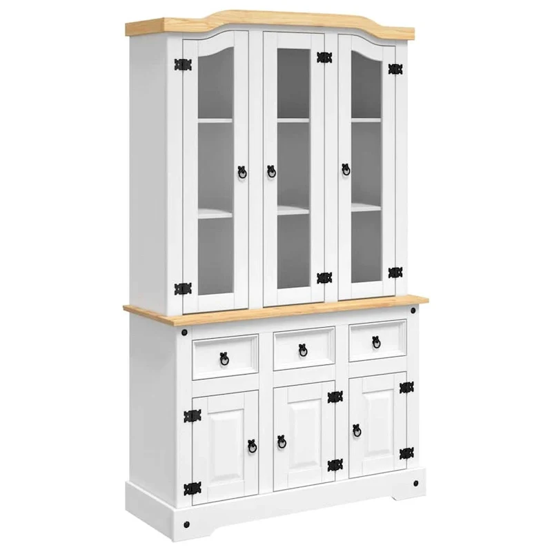 Highboard Cabinet with Doors and Drawers, 44.1 x 16.9 x 77.2 in, White