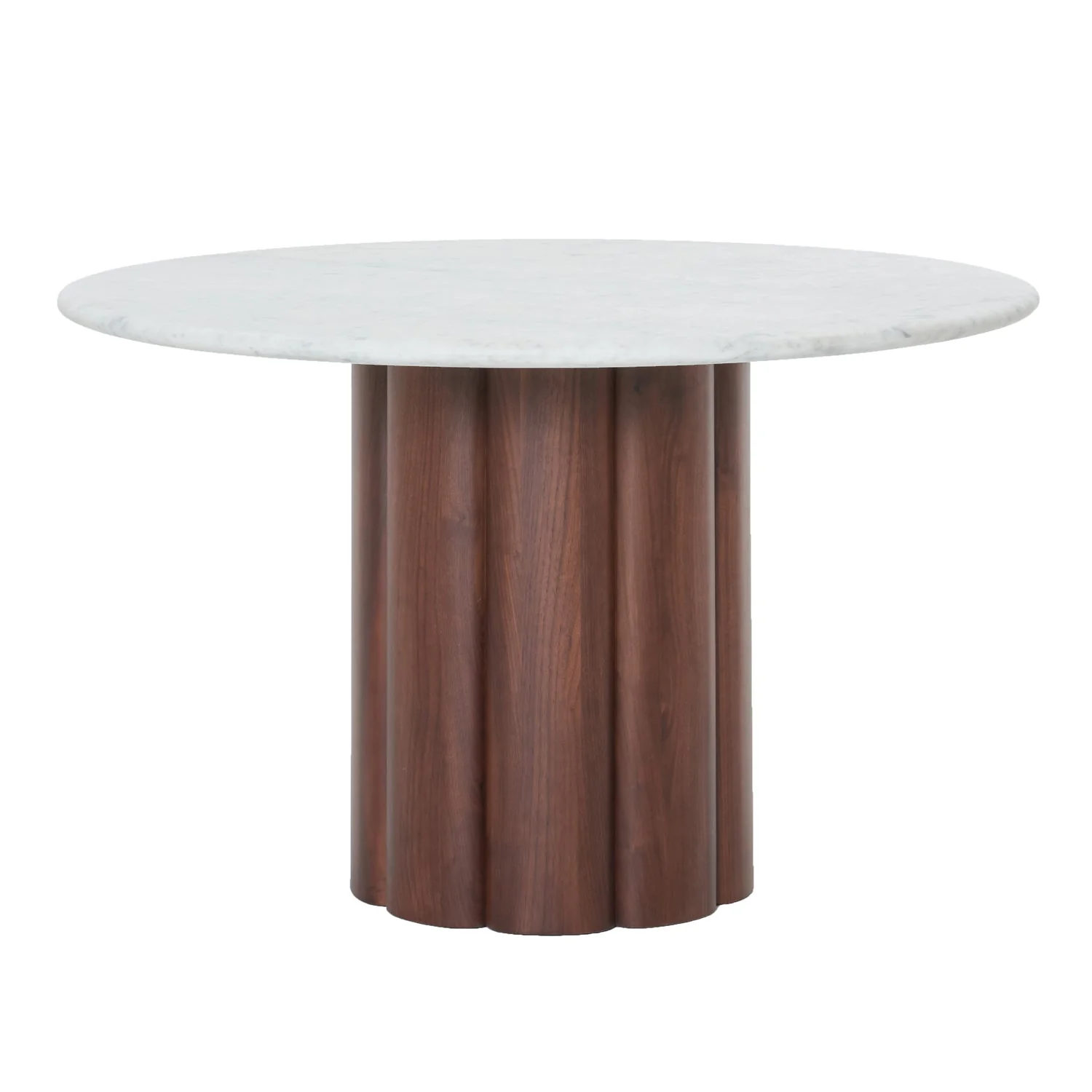 Organic Marble & Wood Round Dining Table with Tree-Trunk Pedestal Base for Dining Rooms