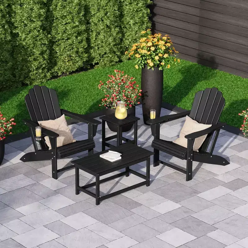WestinTrends Highland 4-Piece Adirondack Chairs with Cup Holders and Table Set
