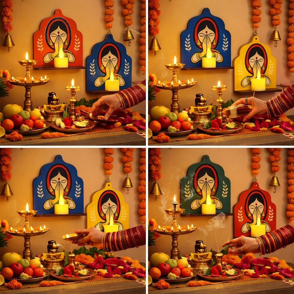 Premium Handcrafted Wooden Wall Diya Holder ¨C Traditional Indian Namaste Lady Design Wall Shelf for Diwali Decor,Tealight Candle Holder () Wall Shelf