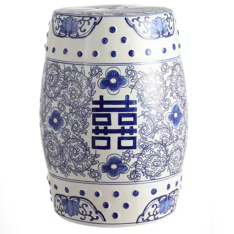 Chinoiserie Ceramic Drum Garden Stool & Accent Table | Blue | 17.75