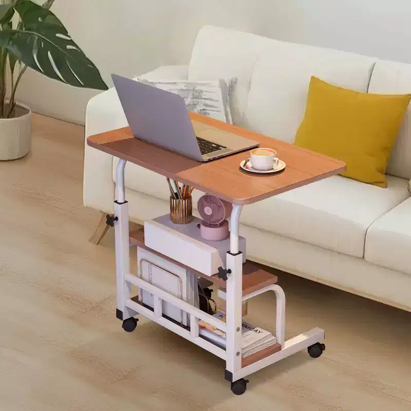 Portable Rolling Desk with Adjustable Height, Mobile Standing Computer Desk with Storage Shelves