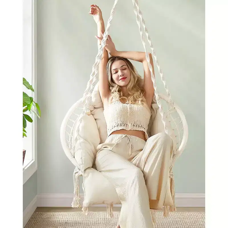 SONGMICS Hanging Chair, Hammock Chair with Large, Thick Cushion, Boho Swing Chair