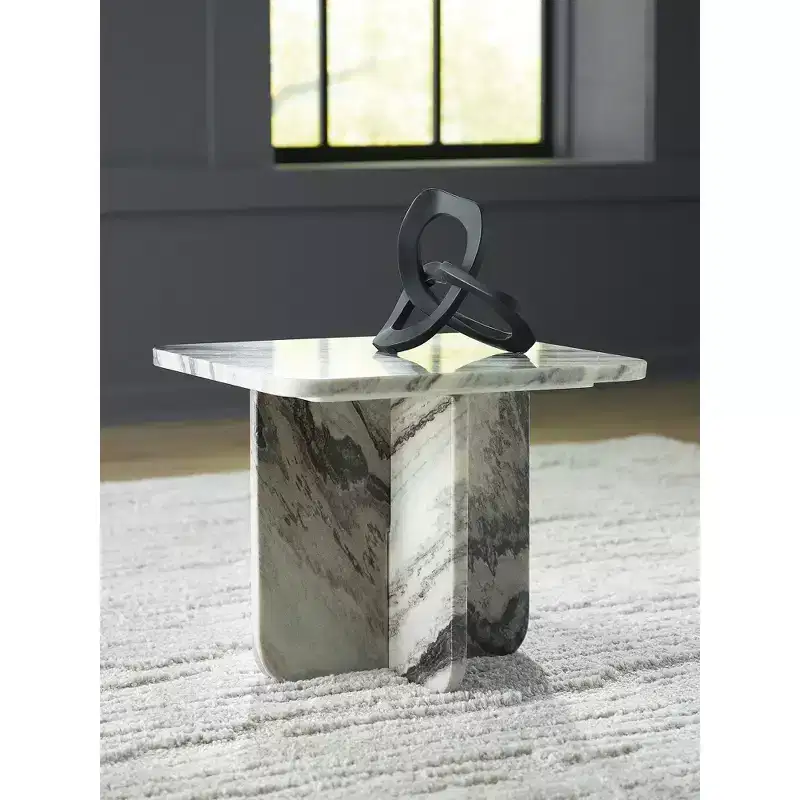 Small Marble Accent Coffee Table - Square Design with Black, White and Taupe Tones