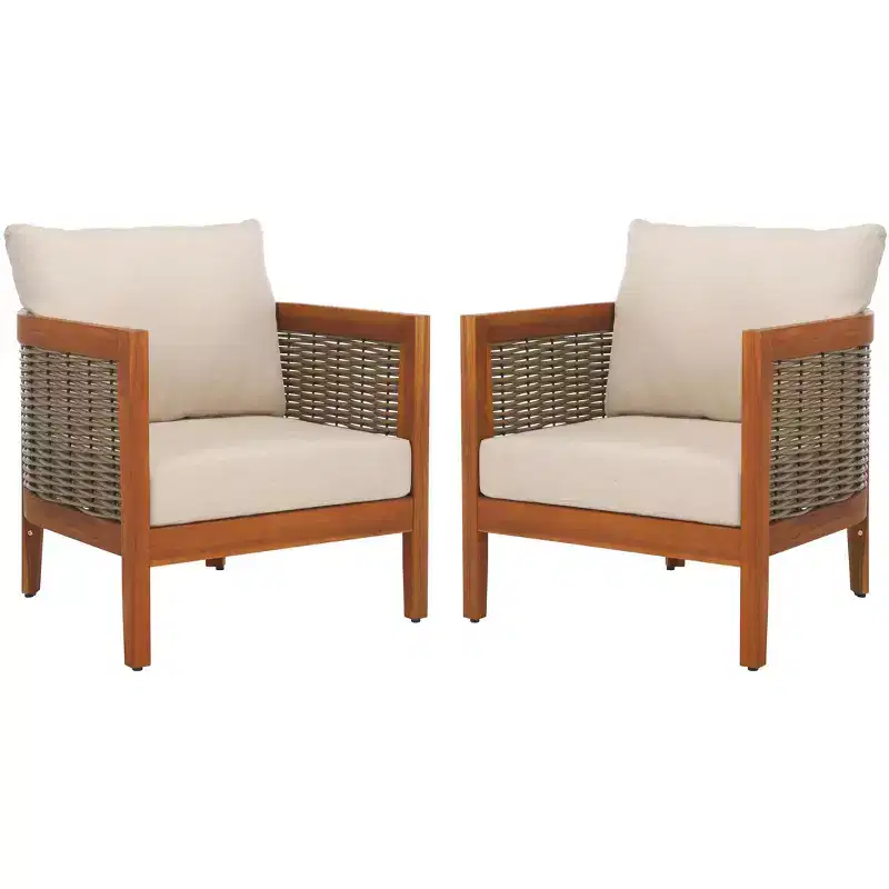 Amanda Patio Chair Indoor/Outdoor (Set of 2) - PAT7089 - Natural/Taupe - Safavieh