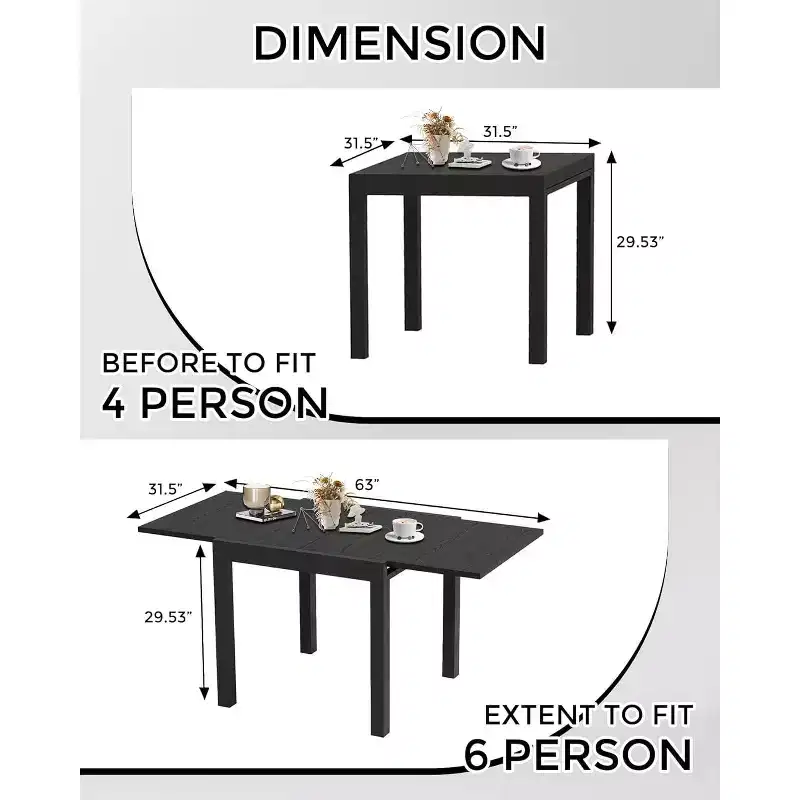 31.5-63in Expandable Patio Table for 4-6 Persons, Outdoor Rectangular Dining Table with Woodgrain Tabletop for Backyard, Deck, Porch, Garden