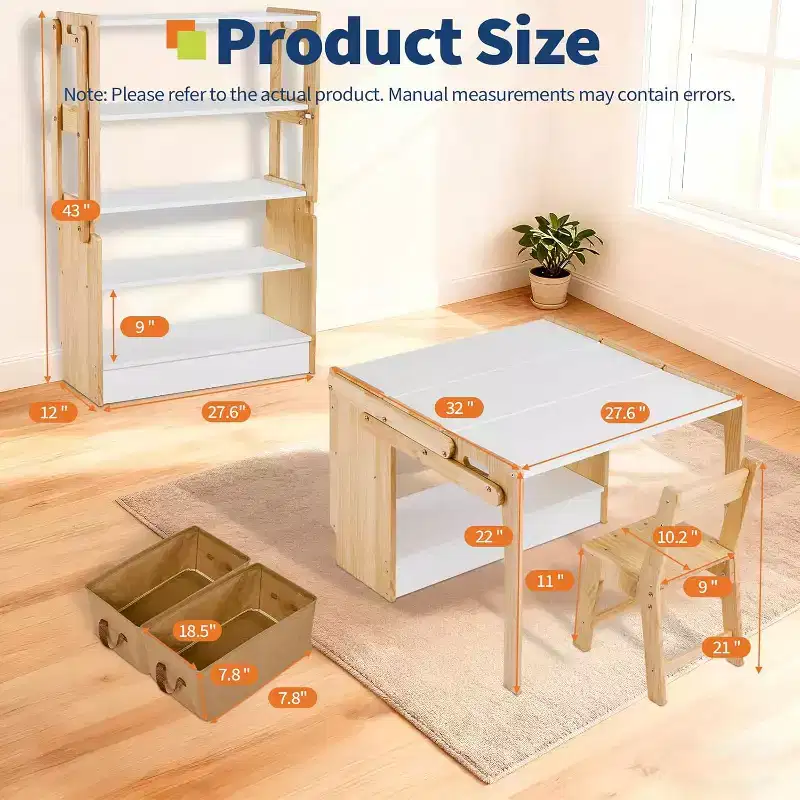 Folding Table and Chair Set,Convertible Activity Table to Storage Shelves,Craft Play Desk with 2 Storage Box,Adjustable Table for School and Home