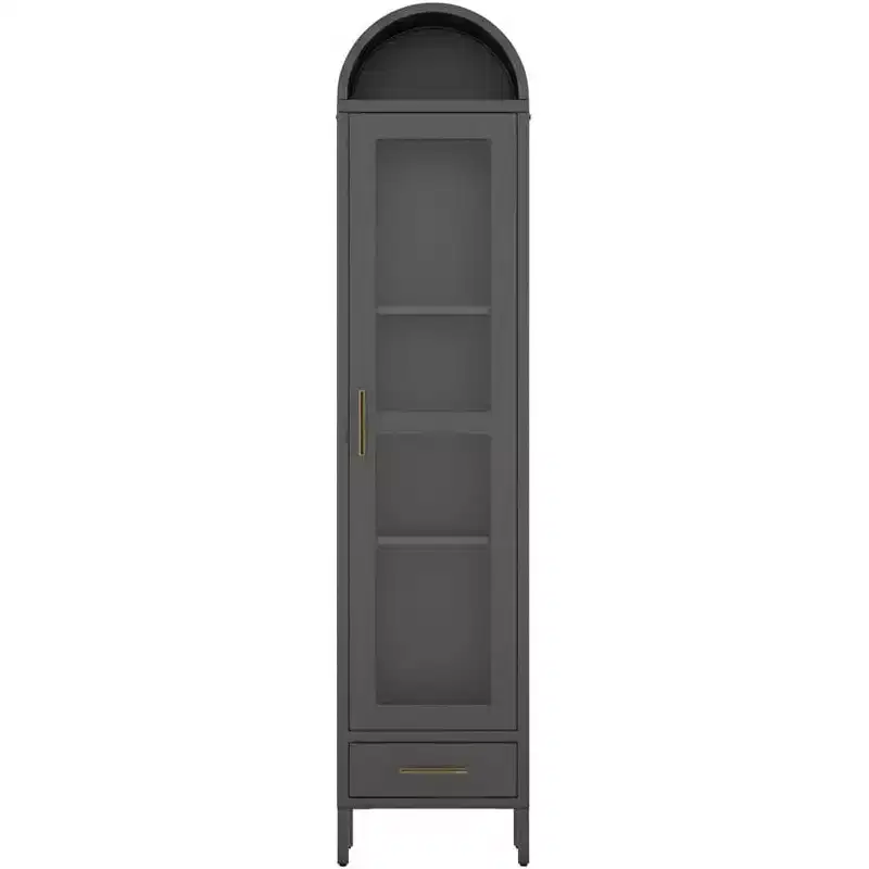 Steel Arched Bookcase with Glass Doors 62.99''H x 18.11''W x 5.71''D
