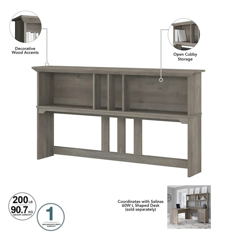 Salinas 60W L Desk with Hutch, Cabinet and Bookcase by Bush Furniture