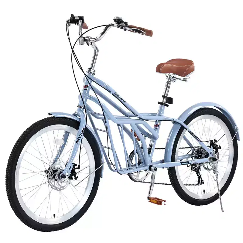 Okak 24IN Cruiser Bikes with Large Basket, 6 Speed Adult Bike with Steel Frame and Disk Brake, Commuter Bike for Men and Women