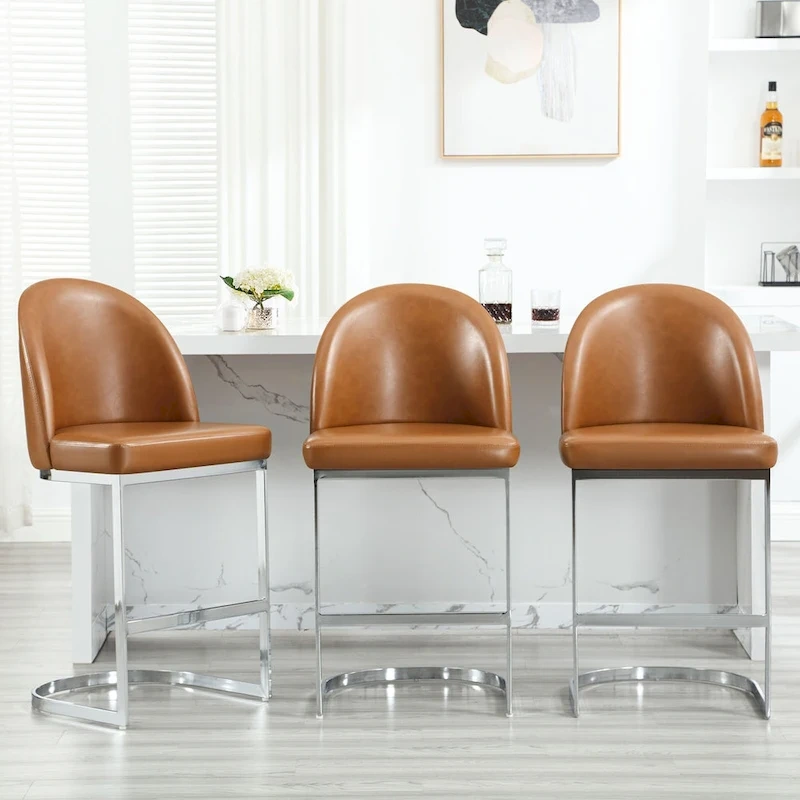 26 Faux Leather Upholstered Counter Height Bar Stools with Metal Legs - 38.8H x 17.9W x 20.9D