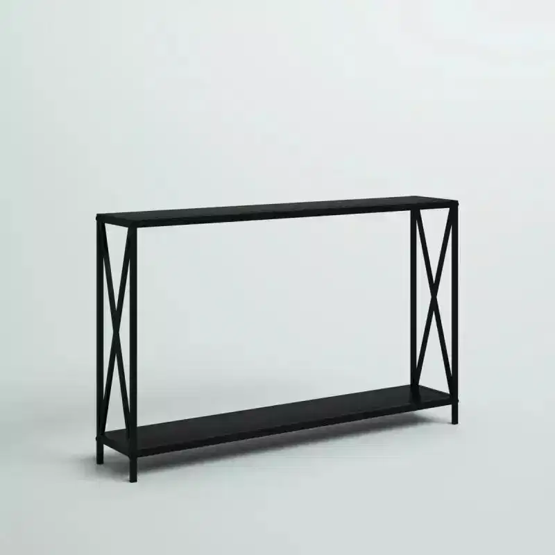 Slim Profile Console Table with X-Frame and Lower Shelf