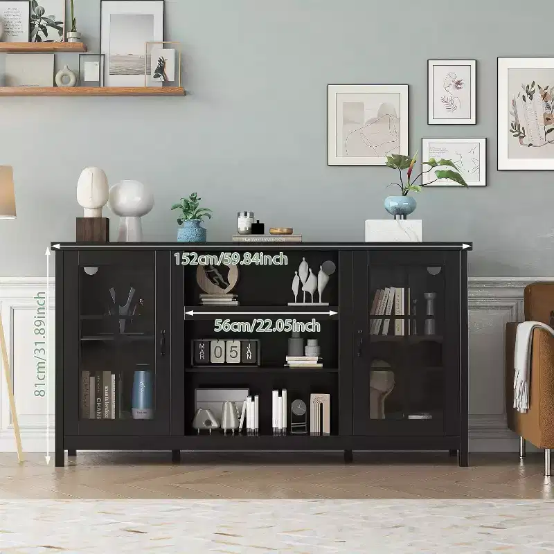 TV Stand for 65 Inch TVs, 59 Modern Media Console with Storage Cabinets & Power Ports for Living Room or Office