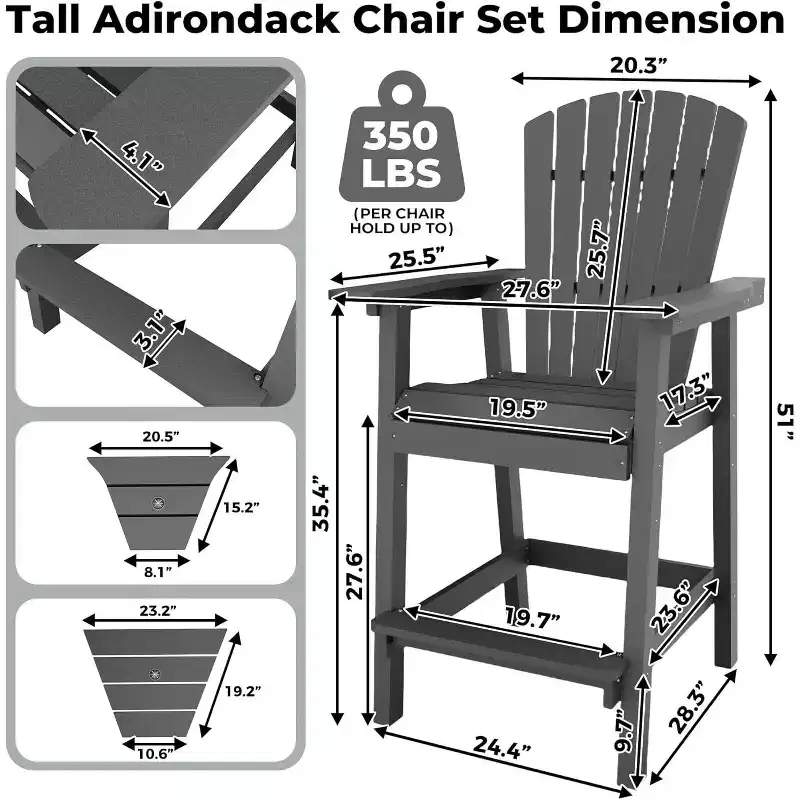 COZONY Outdoor Tall Adirondack Chairs Set of 4, HDPE Barstools with Connecting Tray