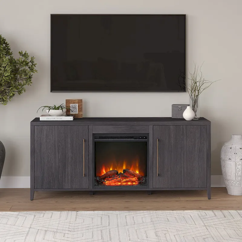Rectangular TV Stand with Log Fireplace for TV's up to 65