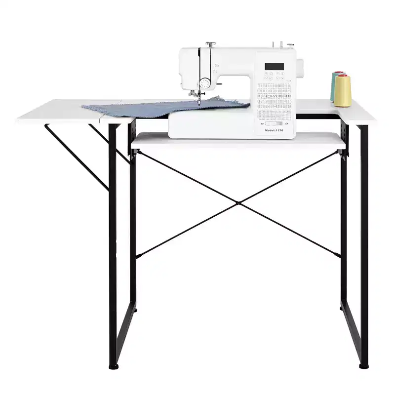 VEVOR Sewing Table, Multipurpose Sewing Machine Table with Foldable Side Shelf, Adjustable Shelf, Steel Legs, White
