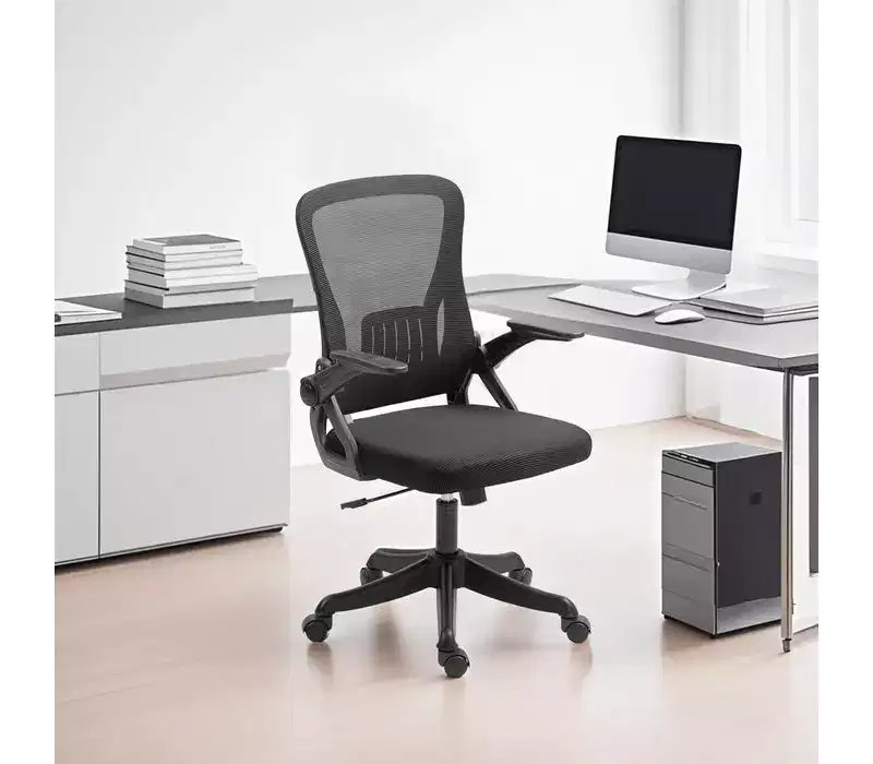 Ergonomic Office Chair with Flip-Up Armrests & Lumbar Support Adjustable Swivel Desk Chair with Padded Seat, Mesh Back (Black)