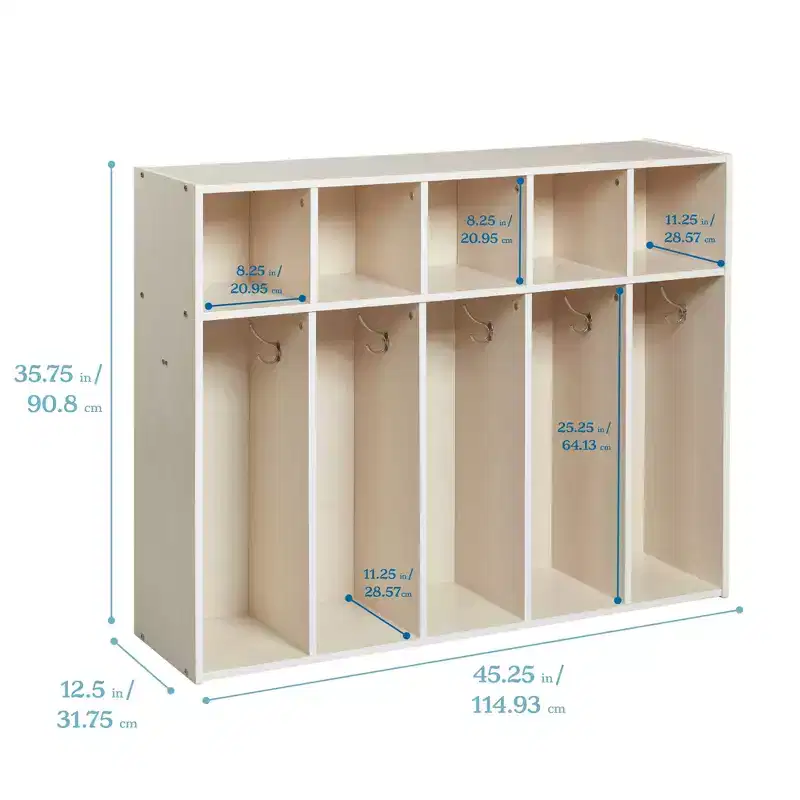 ECR4Kids Streamline 5-Section Toddler Coat Locker and 5 Scoop Front Bins, Cubby Storage