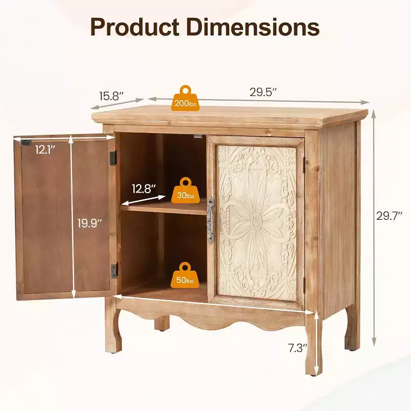 Heynemo 2-Door Storage Cabinet, Accent Buffet Server Cabinet, Kitchen Sideboard Cabinet, Wood Cabinet Organizer for Living Room