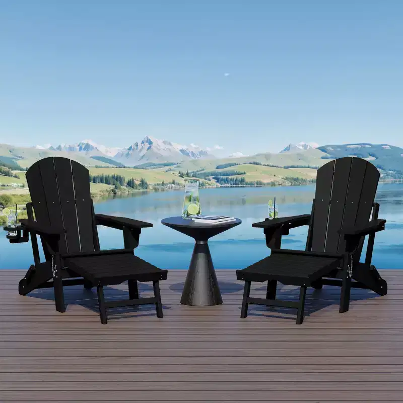 WestinTrends Malibu Folding Adjustable Adirondack Chair with Retractable Ottoman and Cup Holder (Set of 2), Red