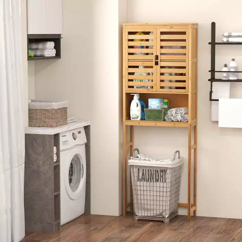 Over Toilet Bamboo Storage Cabinet – Tall Bathroom Shelf Organizer, Space Saver