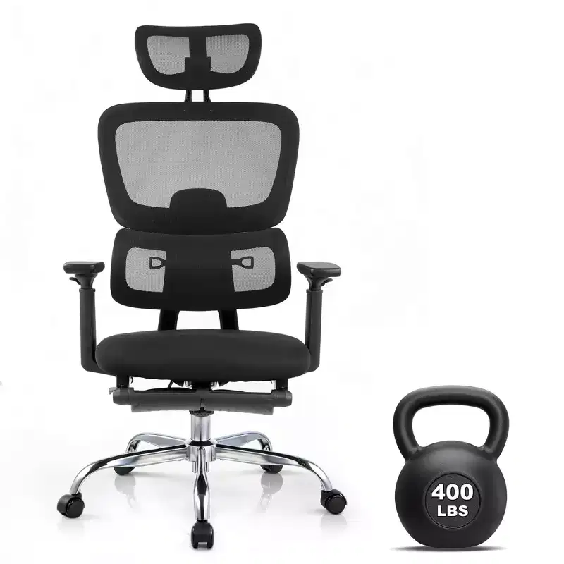 Ergonomic Mesh Office Chair, Adjustable Lumbar High Back Desk Chair 300lbs, 4D Flip-Up Arms, 3-Level Tilt Backrest, 3D Headrest, PU Wheels