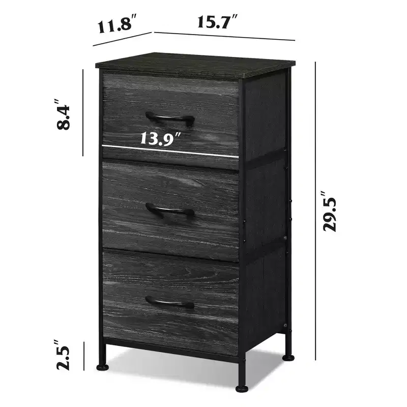 GALAXHERO Nightstand with 3 Drawers  Fabric Dresser Storage Organizer for Bedroom, Hallway, Entryway, Closets