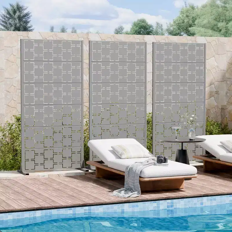 MAYEERTY Square 01 Gray Galvanized Steel Room Divider, 72x35x16, 6-Piece Double-Sided Decorative Screen