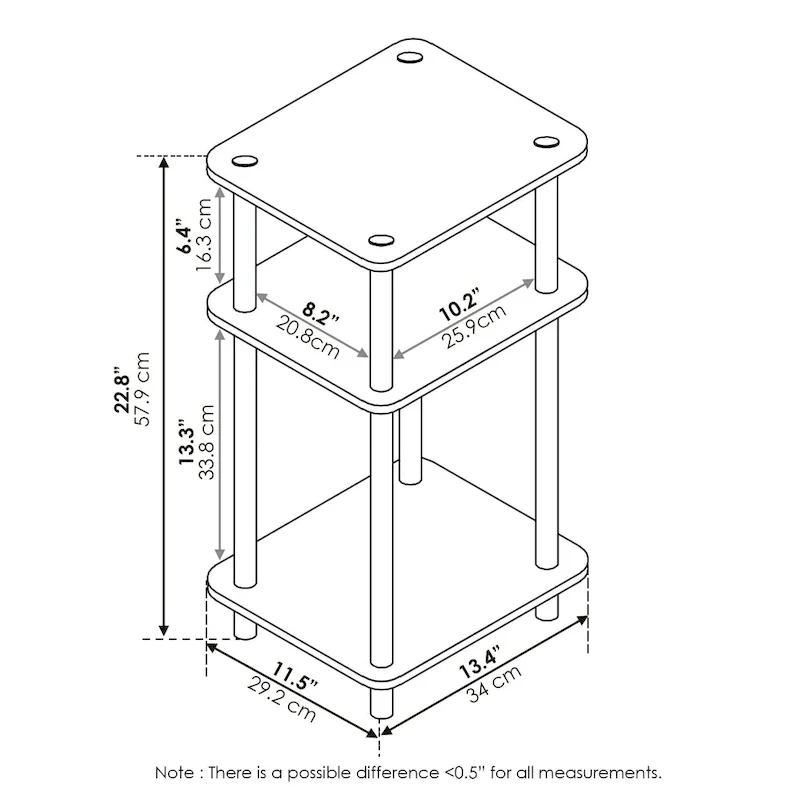 3-Tier End Table, Sonoma Oak/White, No-Tools Assembly, 1-Person