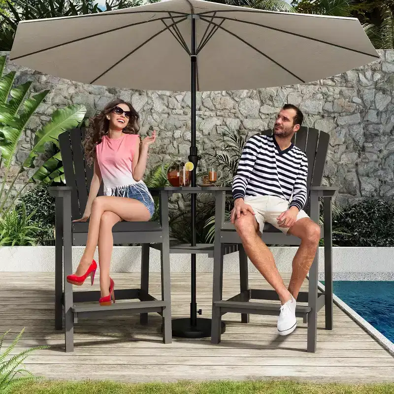 2pcs Outdoor Bar Height Adirondack Chairs with Connecting Tray, Balcony Chairs for Deck, Backyard, Outdoor Tall Adirondack Chairs Weather Resistant