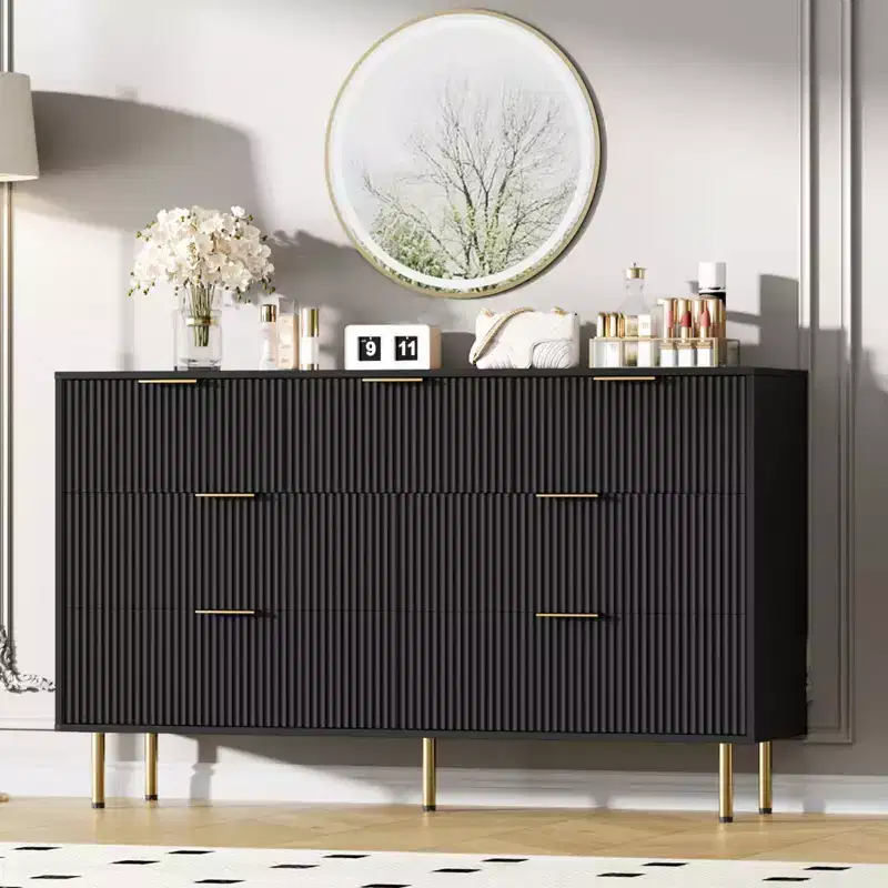 Fluted Dresser with 7 Wooden Chest of Drawers, Modern Storage Dressers forHallway, Bedroom, Living Room