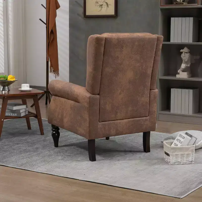 Wood Frame Armchair, Sturdy Wood Legs, Living Room Bedroom, Black PU