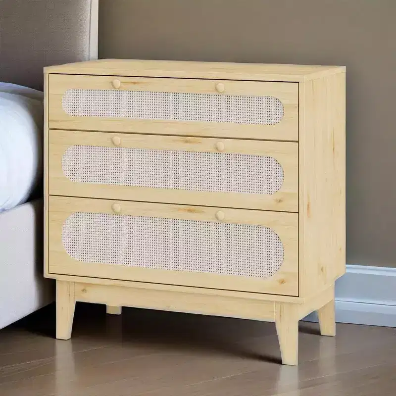 COZONY 3-Drawer Rattan Dresser Set, Modern Wood Storage Cabinet with Anti-Tip Design, Bedroom Chest Organizer 2 pcs with 2 boxs shipping