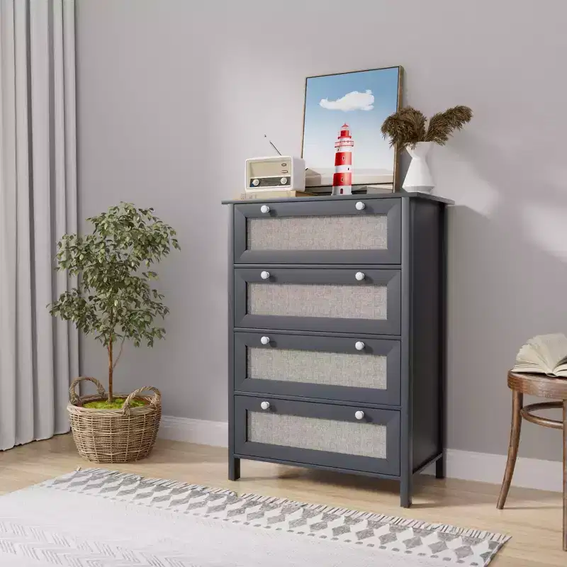 White 4-Drawer Dresser, Modern Chest of Drawers, Single-User Storage Cabinet