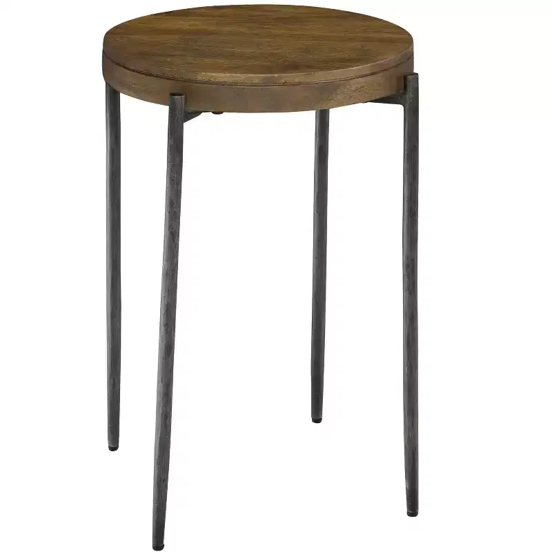 Round Chairside Table Mango Wood with Forged Iron Base
