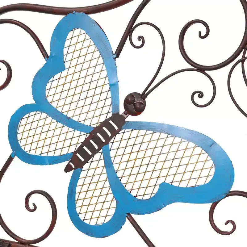 Butterfly Metal Bench Brown - Alpine Corporation: Chic Garden Seating, Weather-Resistant Patio Furniture