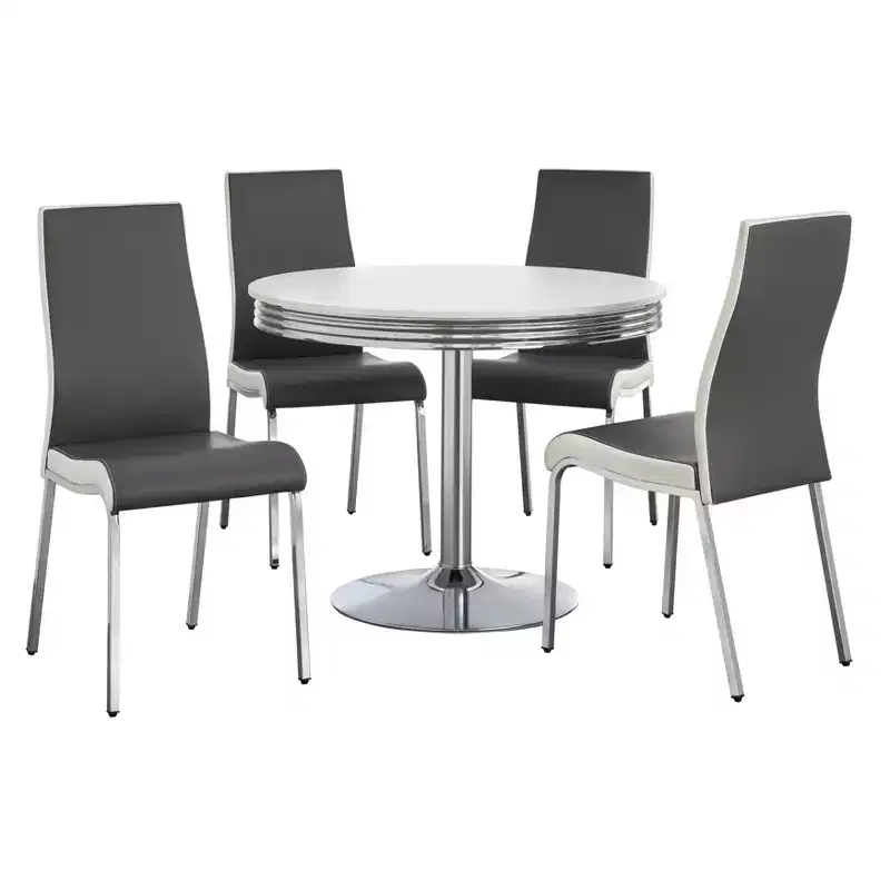 Buylateral 5pc Torrance Retro Dining Set with Padded Chair Seats and Highbacks White/Chrome/Gray