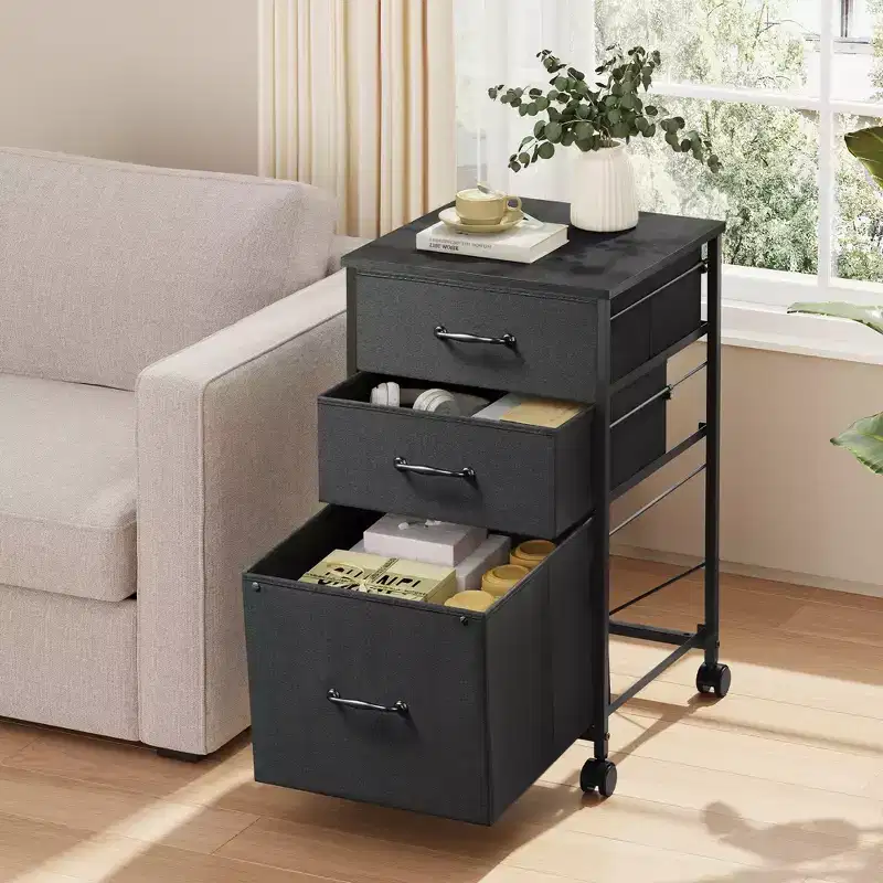 3 Drawers Filing Cabinet Mobile Rolling Printer Stand, Fabric Vertical File Cabinet for Home Office, Fits A4 or Letter Size