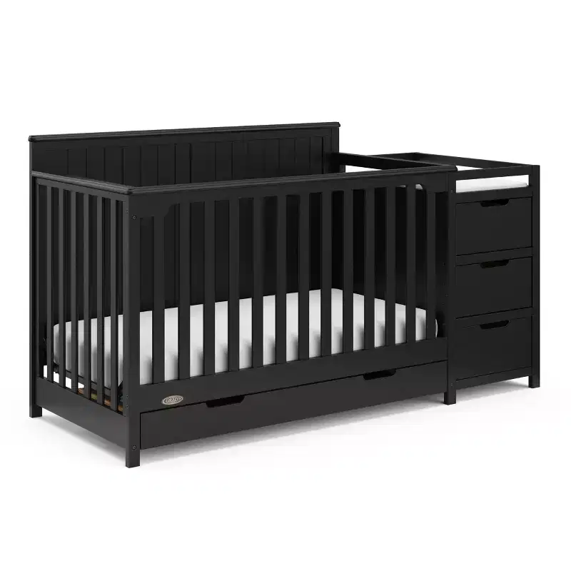 5-in-1 Convertible Crib and Changer with Drawer, Farmhouse Style Nursery Furniture