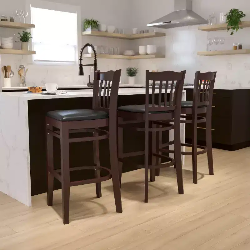 Vertical Slat Back Wooden Restaurant Barstool