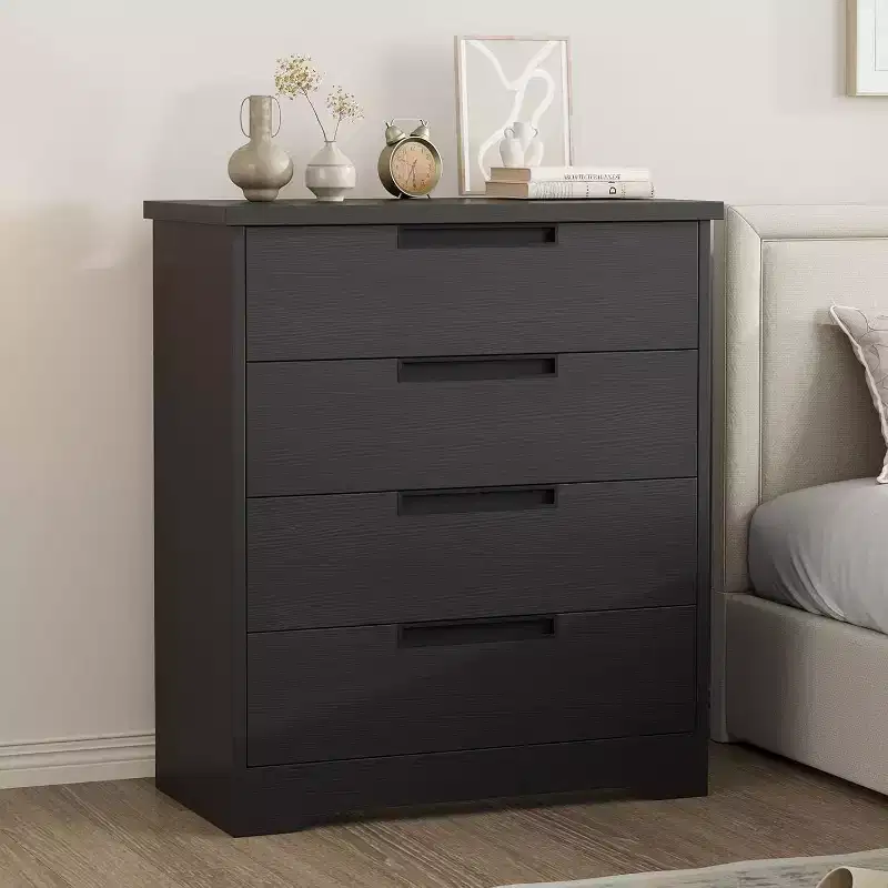 Black 4-Drawer Dresser with Embedded Handle Design