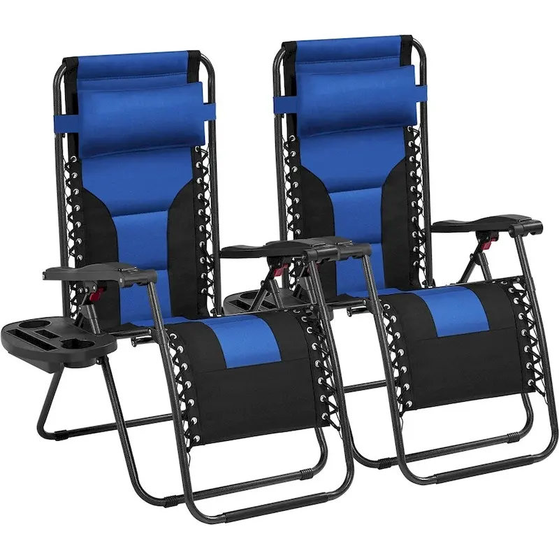 Yaheetech 2pcs 26in Padded Outdoor Zero Gravity Chair Patio Lounge Camping Chair with Armrests and Pillow