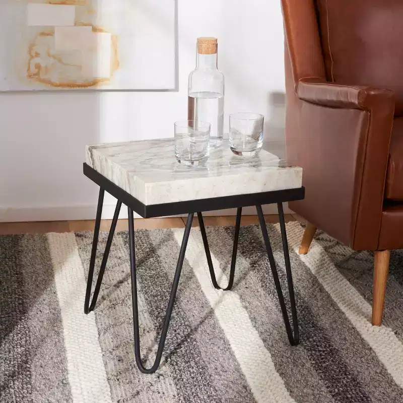 Stone Top Accent Table Multi Grey/Black