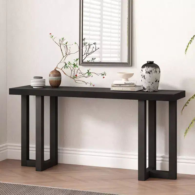 63IN Minimalism Console Table with Solid Wood Legs, Elegant Entryway Table with Thick Tabletop, Hallway Table for Living Room, Bedroom
