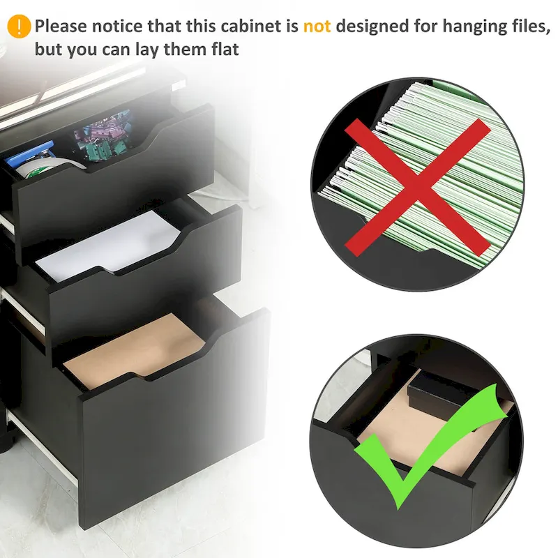 HOMCOM 3 Drawer Mobile File Cabinet, Rolling Printer Stand, Vertical Filing Cabinet