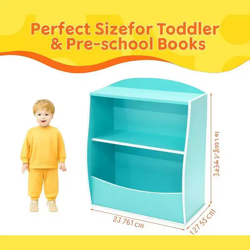 Blue/Pink/White/Yellow 2-Tier Kids Bookshelf with Storage Cubby, Single