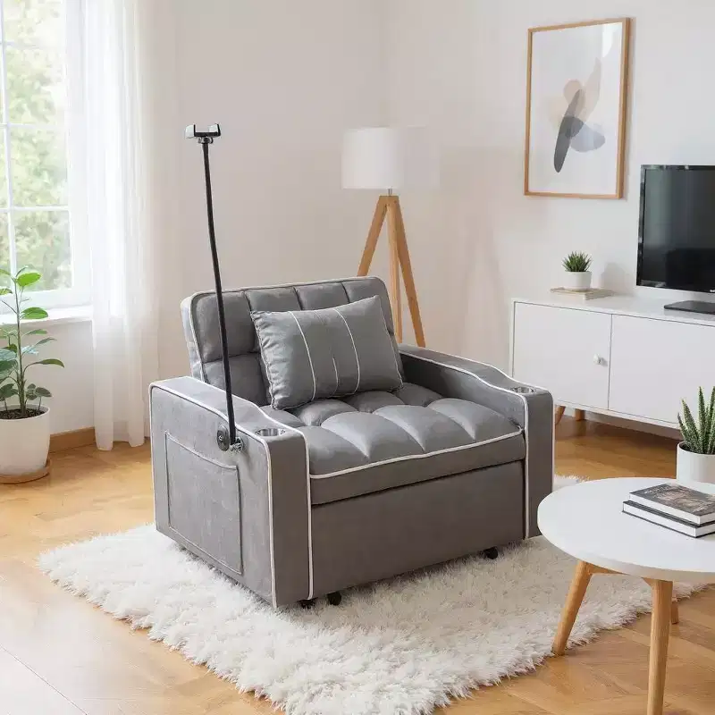 MAYEERTY 2-in-1 Covertible Sofa Bed with Pull Out Bed Modern Double Sleeper Sofa Adjustable Sleeper Bed for Living Room Dark Gray
