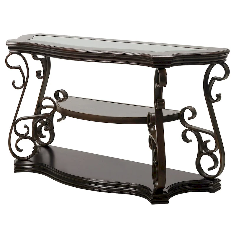 Traditional Tempered Glass Top Table Set with Coffee Table, Console Table, End Table, and Retro Metal Legs